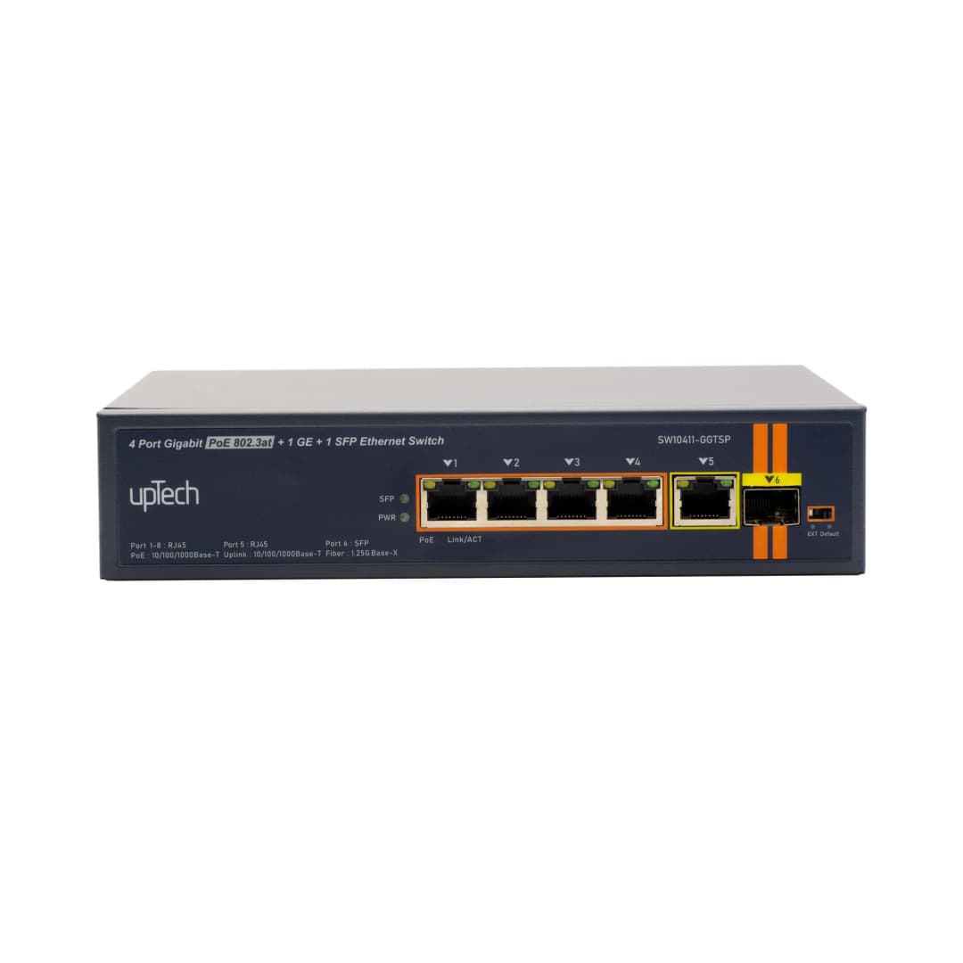 Uptech Yönetilemeyen 4x 10/100/1000M PoE + 1x 1000Base-T RJ45 + 1x GE SFP 75W PoE Ethernet Switch